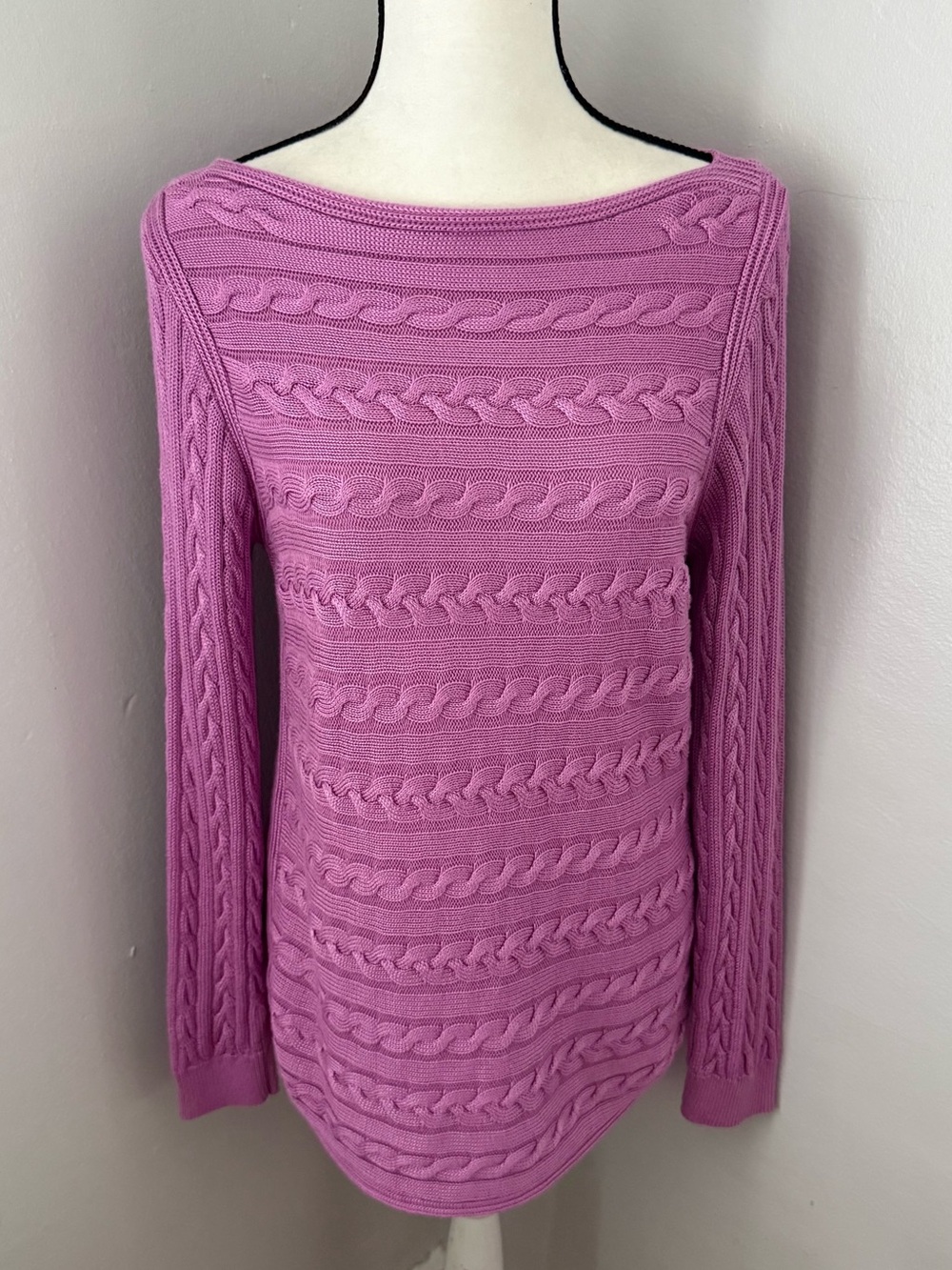 Lauren Ralph Lauren Cable-Knit Boatneck Tunic Sweater Orchid Pink Purple XL